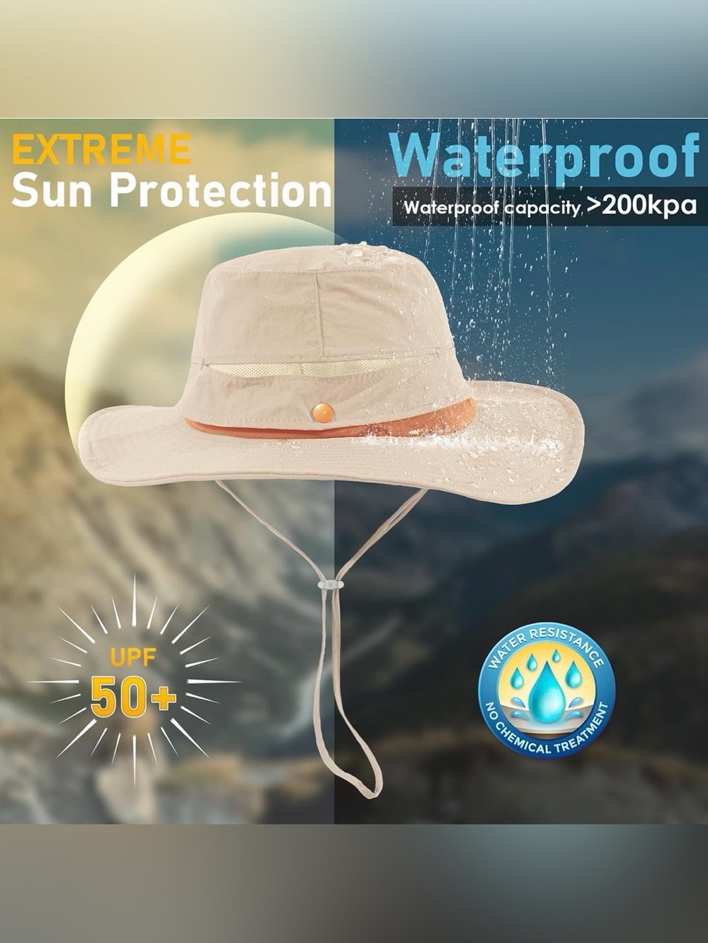 Peach Women's Foldable Wide-Brim Sun protection  Hat - UPF 50+ Waterproof NWT